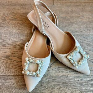 Nude slingback pearl shoe